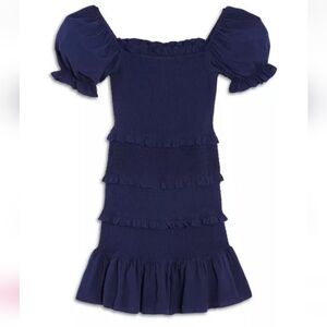 KatieJ NYC Girl's Laila Puff Sleeve Tiered Smocked Dress Evening Blue - M